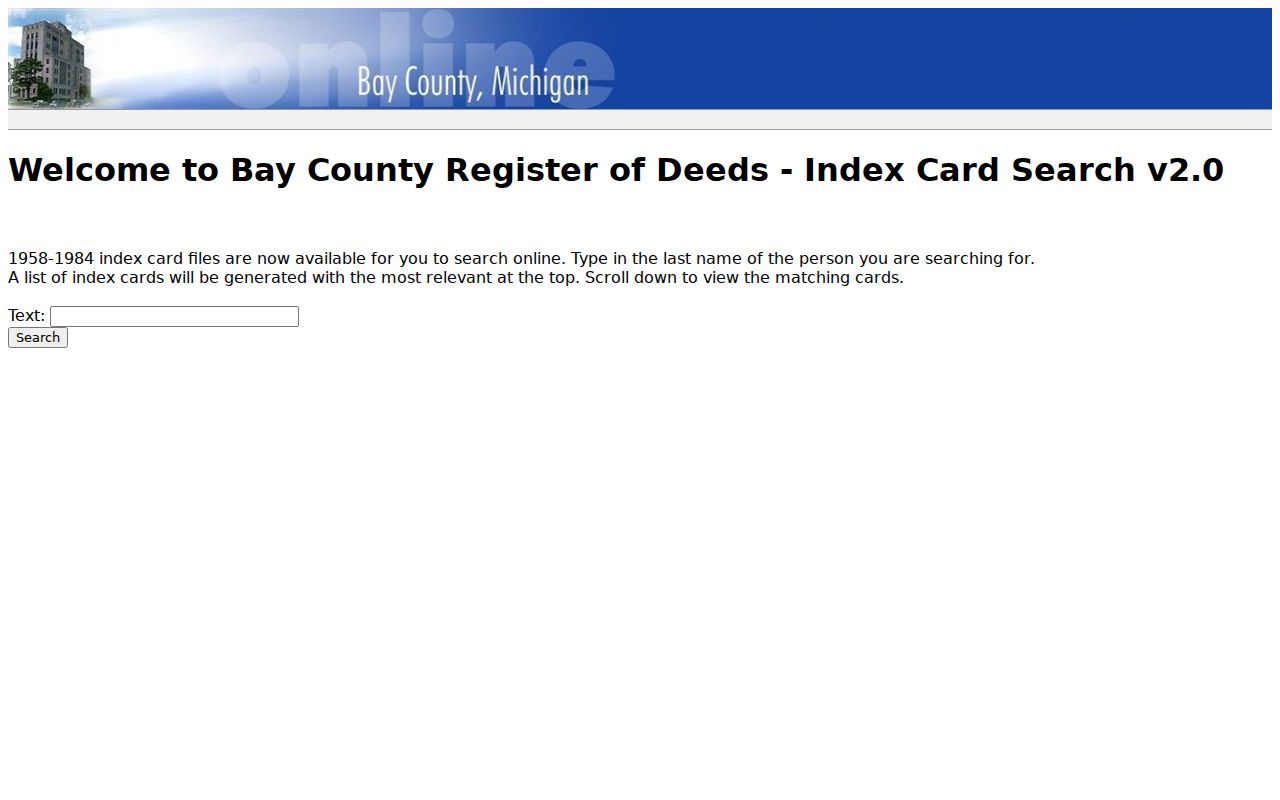 Bay City historic address-record card index for 1958 to 1984